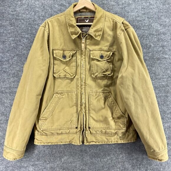 American Eagle Jacket Men L Large Beige Full Zip Collared Pockets Lined Cotton - Picture 4 of 8